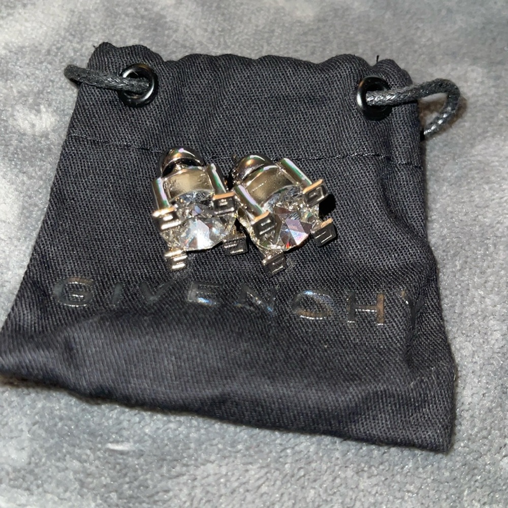 Givenchy Silver Stud Earrings with Clear Crystals - Picture 3 of 9